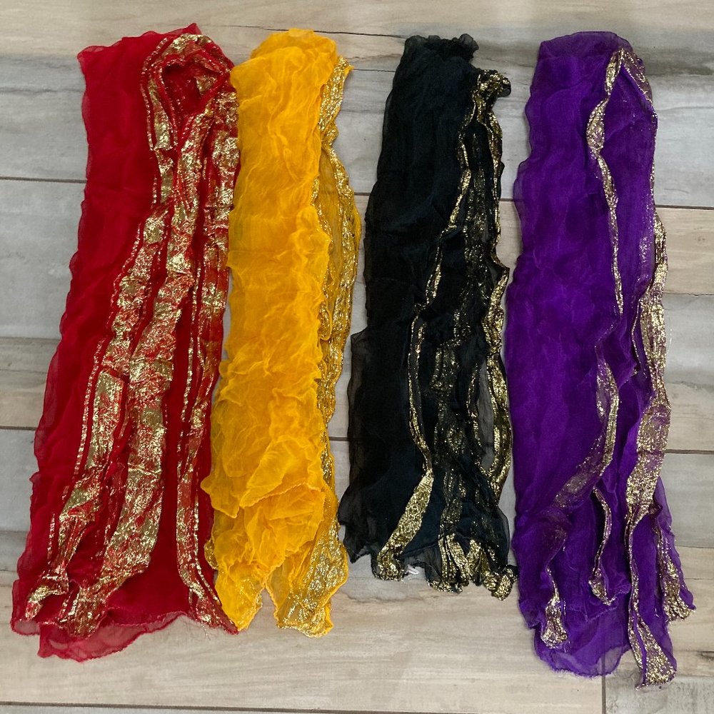 Lot of 4 Sheer Boho Bellydance Veils/Scarves